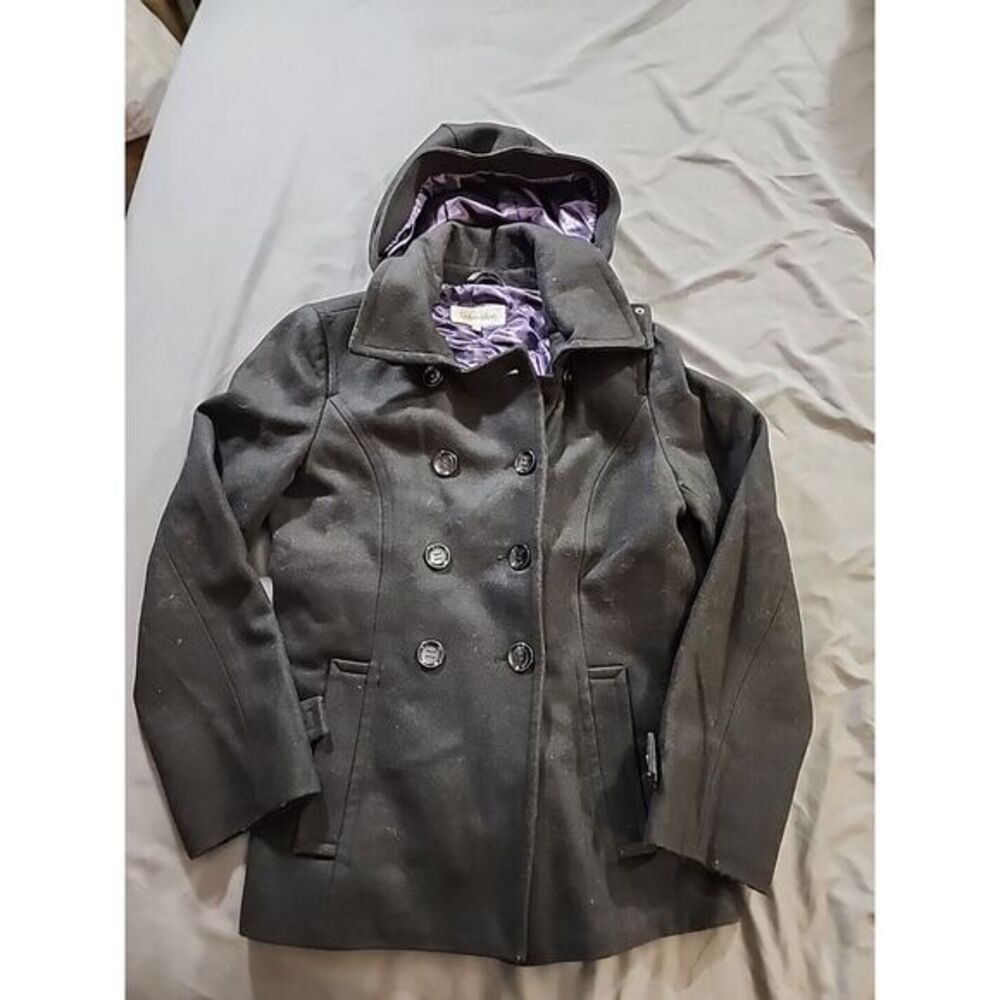 Calvin‎ Klein Black Wool Blend Hooded Peacoat Women's Sz 10 Classic Lined Winter